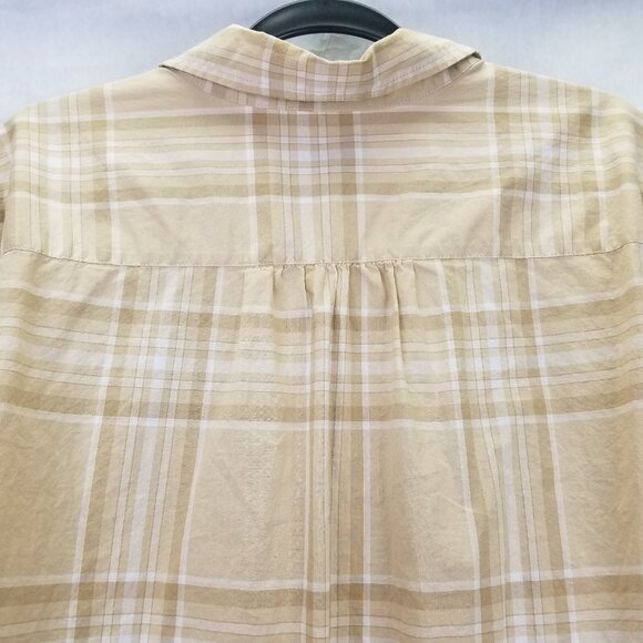 Lands End Button Up Shirt Women 2X 20-22 Brown Plaid Cotton Long Sleeve Tab Camp - Picture 10 of 14